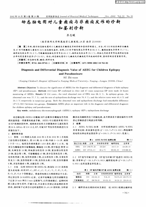 动态脑电图对儿童癫痫与非癫痫发作的诊断和鉴别诊断