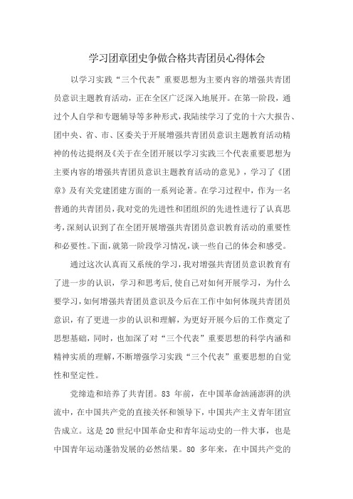 学习团章团史争做合格共青团员心得体会