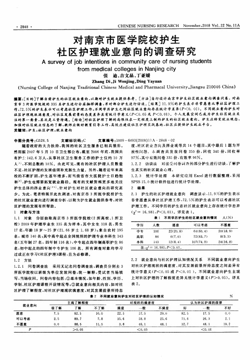 对南京市医学院校护生社区护理就业意向的调查研究
