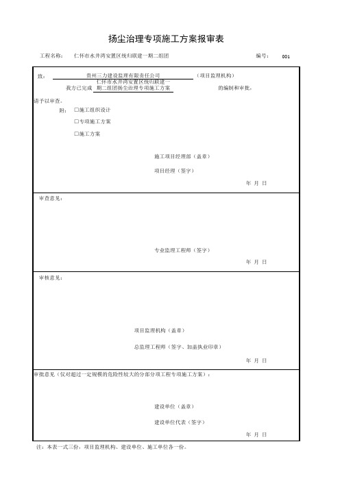 扬尘方案报审表