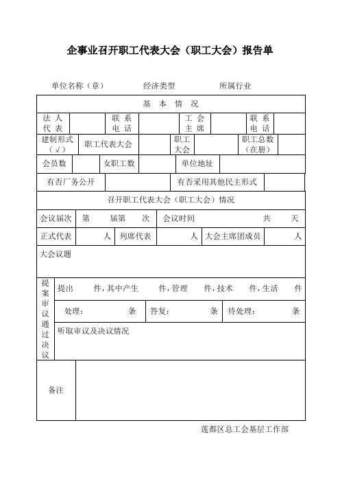 企事业召开职工代表大会(职工大会)报告单