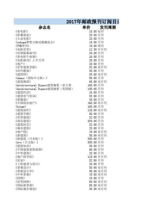 2017年邮政报刊杂志订阅目录(最新版)