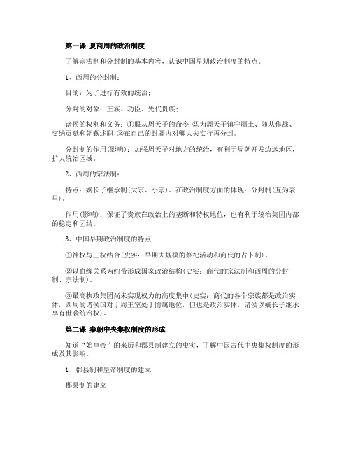 高一历史必修一的复习提纲