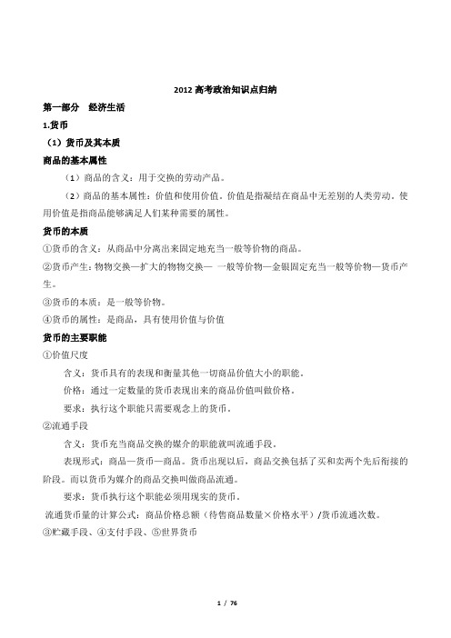 2012高考政治知识点归纳
