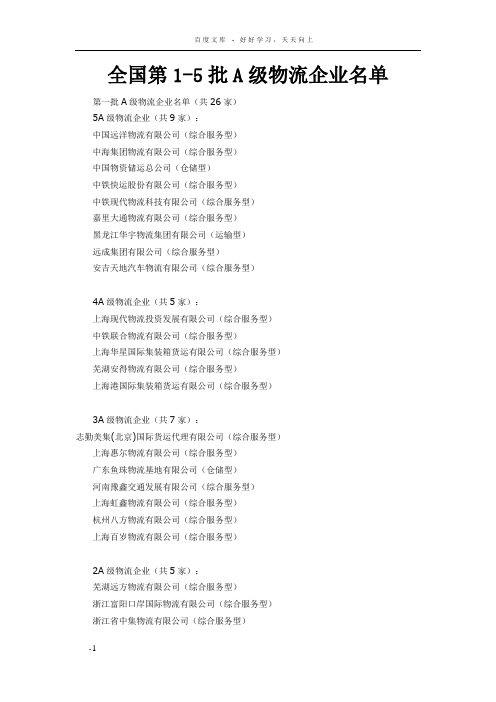全国第15批A级物流企业名单