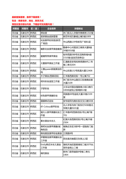 新版河北省石家庄市桥西区彩妆企业公司商家户名录单联系方式地址大全34家