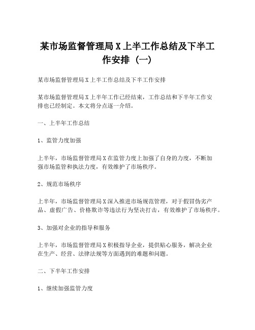 某市场监督管理局X上半工作总结及下半工作安排 (一)