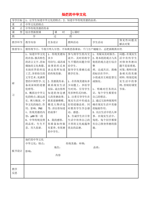 吉林通化市外国语学校九年级政治全册 2.5.1 灿烂的中华文化教案 新人教版