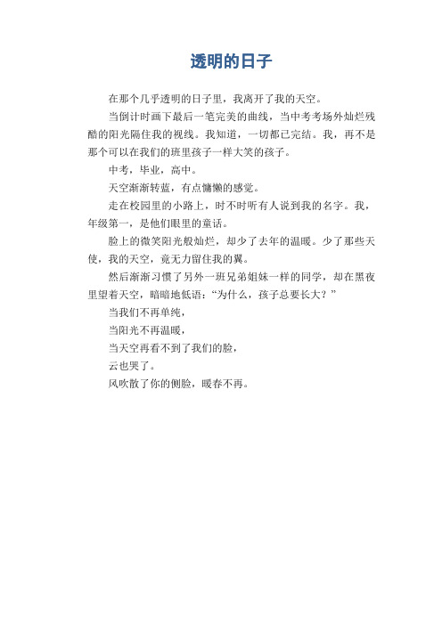 高二日记范文：透明的日子