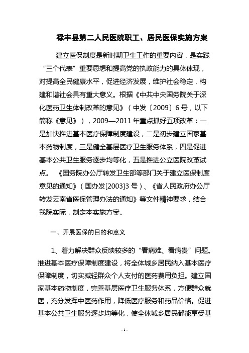 禄丰县第二人民医院医保实施方案