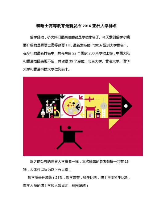 泰晤士高等教育最新发布2016亚洲大学排名