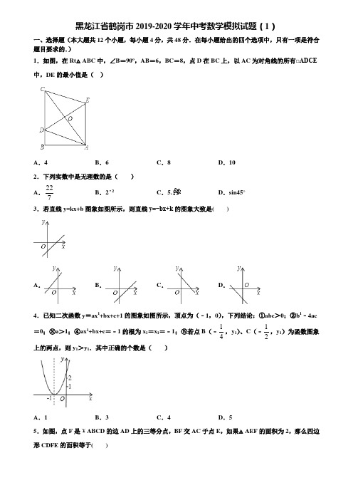 黑龙江省鹤岗市2019-2020学年中考数学模拟试题(1)含解析