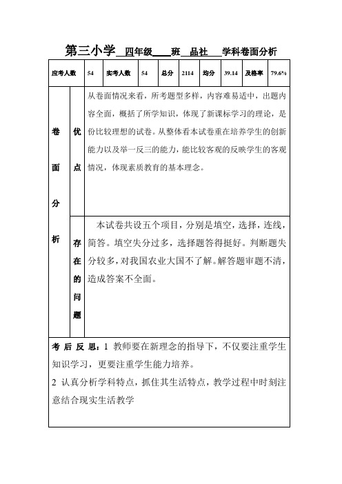 四年级品德卷面分析