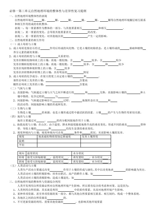 新课标高一地理同步检测：必修一第三单元复习提纲
