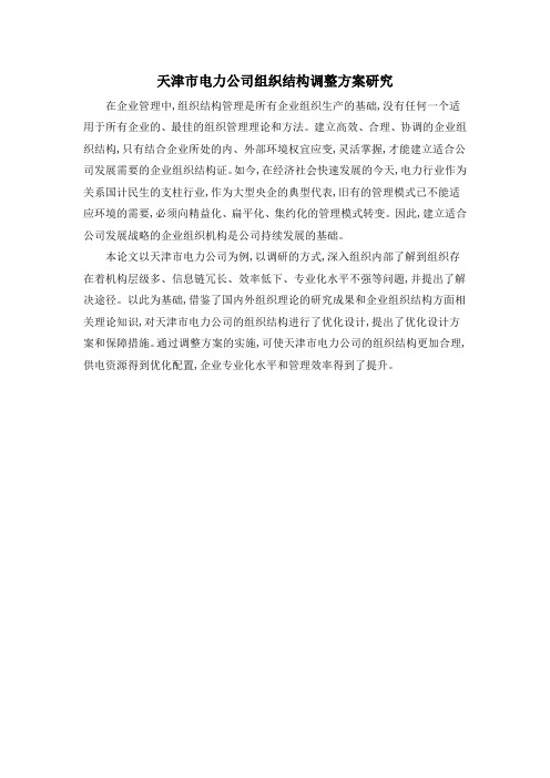 天津市电力公司组织结构调整方案研究