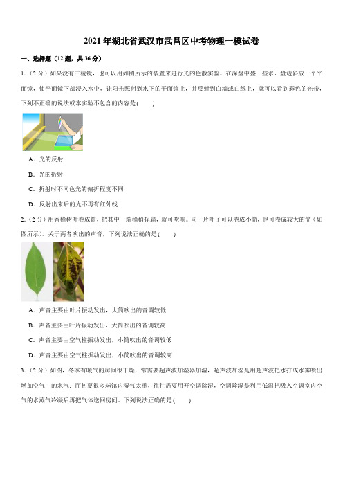 2021年湖北省武汉市武昌区中考物理一模试卷