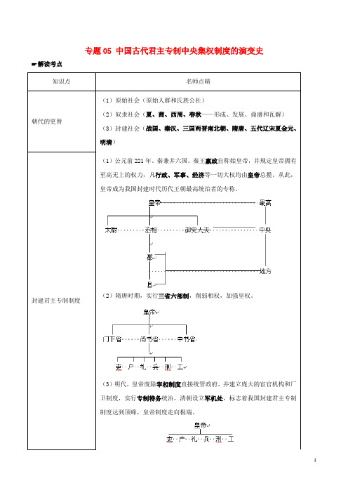 2016年中考历史 专题05 中国古代君主专制中央集权制度的演变史试题(含解析)