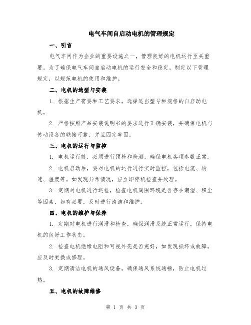 电气车间自启动电机的管理规定