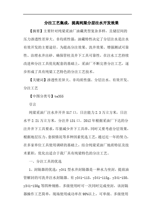 分注工艺集成,提高纯梁分层注水开发效果论文