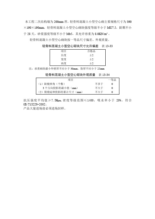 轻骨料混凝土小型空心砌块及砂子、级配砂石技术要求