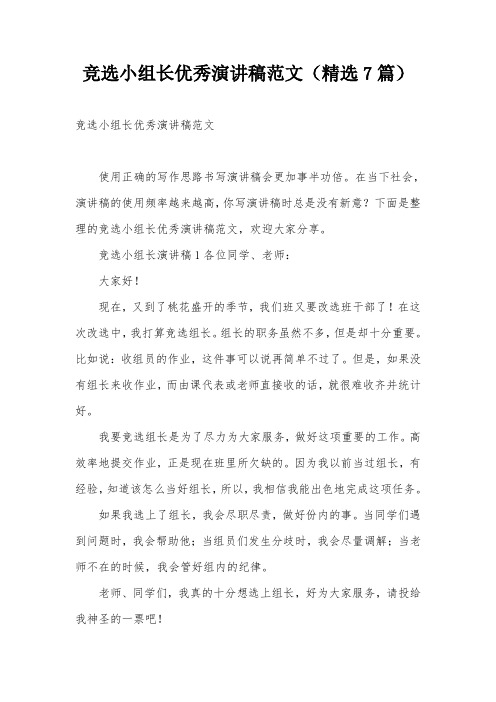 竞选小组长优秀演讲稿范文(精选7篇)