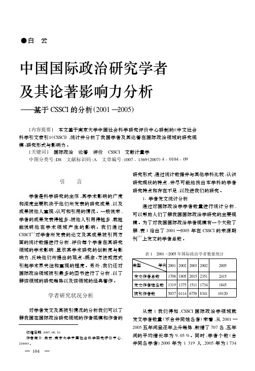 中国国际政治研究学者 及其论著影响力分析