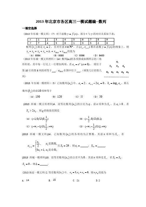 北京市2013各区数学一模试题--数列及解析几何