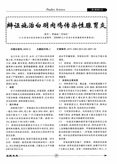 辩证施治白羽肉鸡传染性腺胃炎