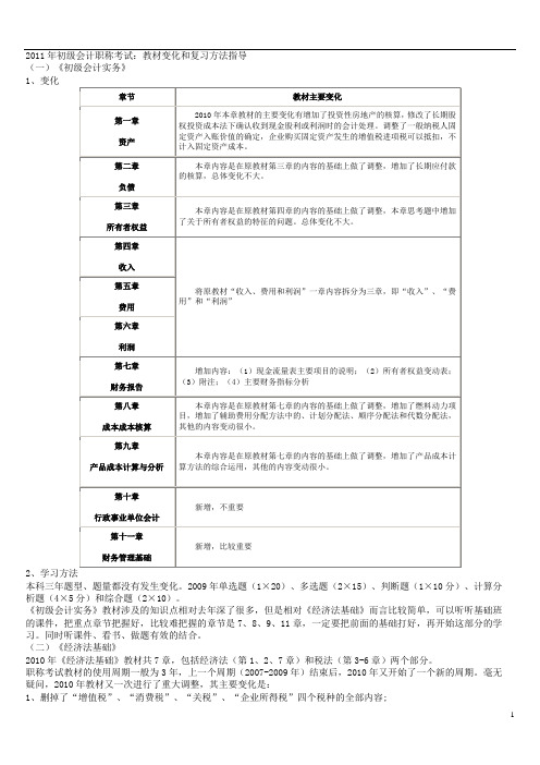 2011年初级会计职称——《初级会计实务》考试大纲