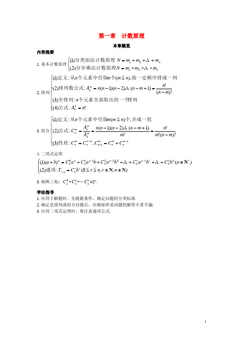 高中数学 第一章 计数原理本章概览素材 新人教B版选修