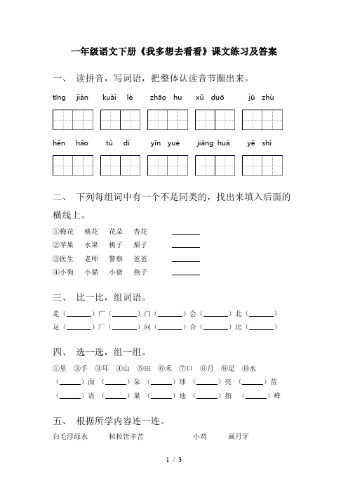 一年级语文下册《我多想去看看》课文练习及答案