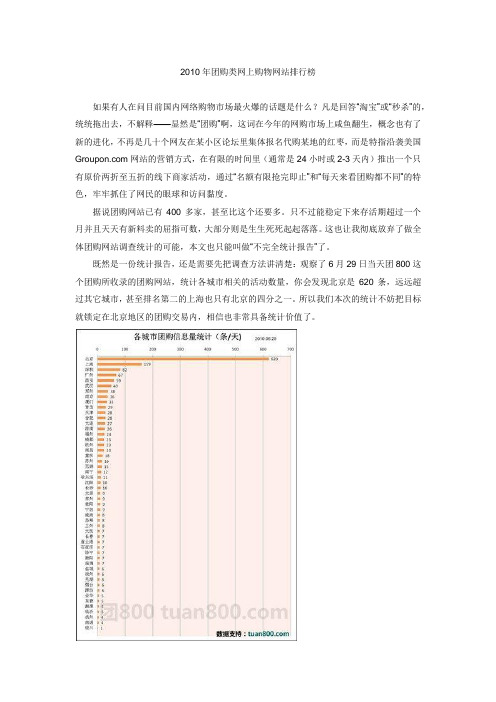 2010年团购类网上购物网站排行榜