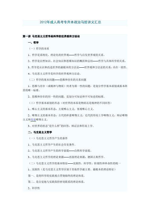 2012年成人高考专升本政治马哲讲义汇总