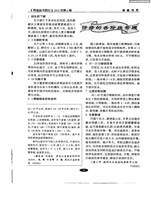 仔猪的各阶段管理