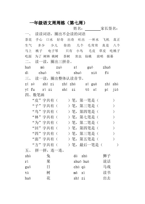 一年级第七周周周练