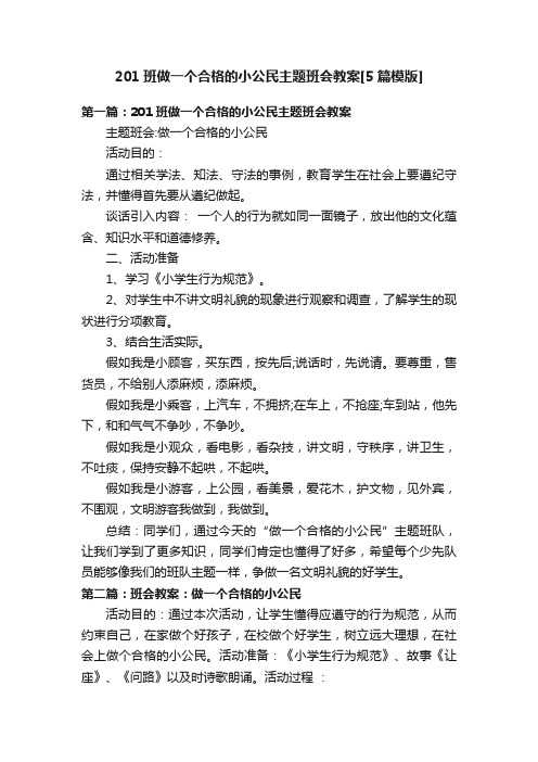 201班做一个合格的小公民主题班会教案[5篇模版]