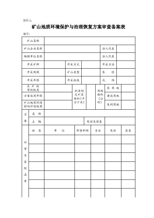 矿山地质环境保护与治理恢复方案审查备案表