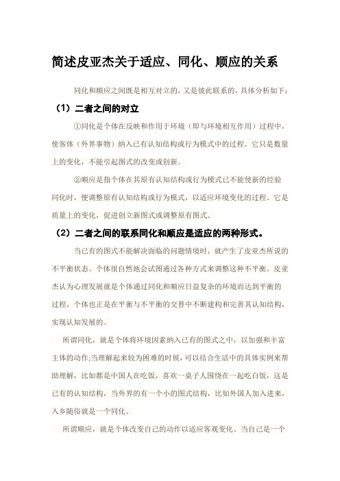 简述皮亚杰关于适应、同化、顺应的关系