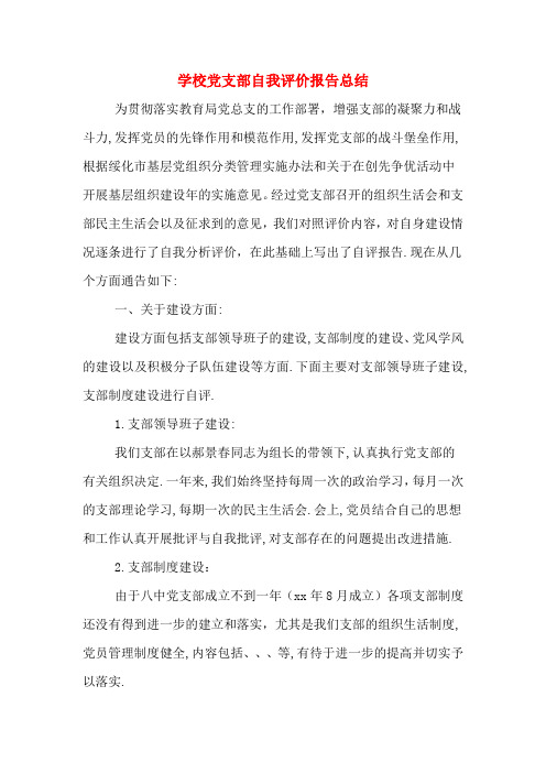 2020年学校党支部自我评价报告总结