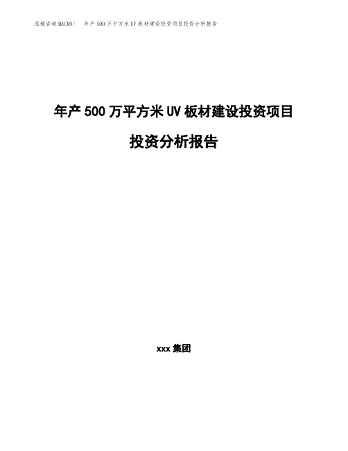 年产500万平方米UV板材建设投资项目投资分析报告(项目申请)