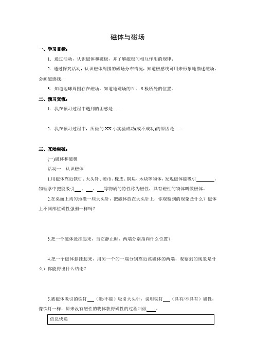 苏科版-物理-九年级下册-学案316.1磁体与磁场