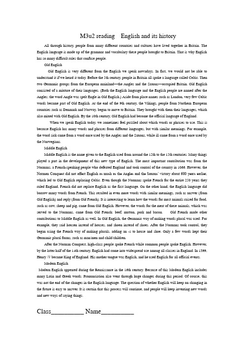 M3u2 reading  English and its history全文