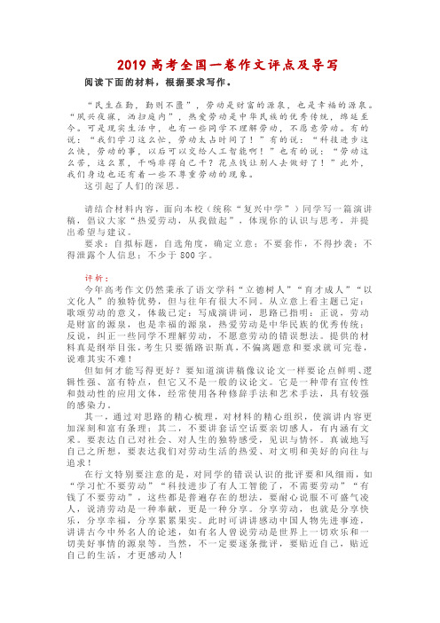 2019高考全国一卷作文评点及导写