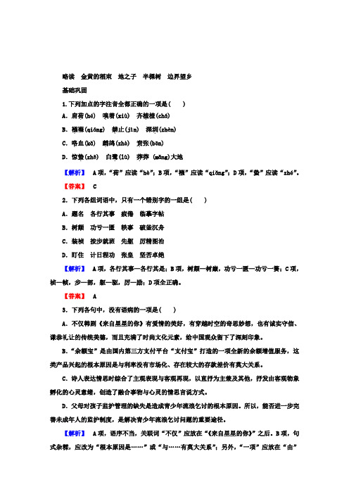 高中语文人教版选修中国现代诗歌散文欣赏课时作业：.2+金黄的稻束 地之子 半棵树 边界望乡+Word版含答案
