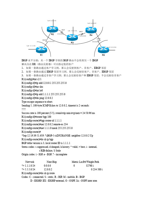 IBGP水平分割：从一个IBGP学到的BGP路由不会传到另一个IBGP