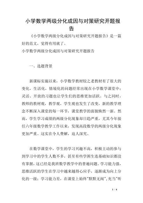 小学数学两级分化成因与对策研究开题报告