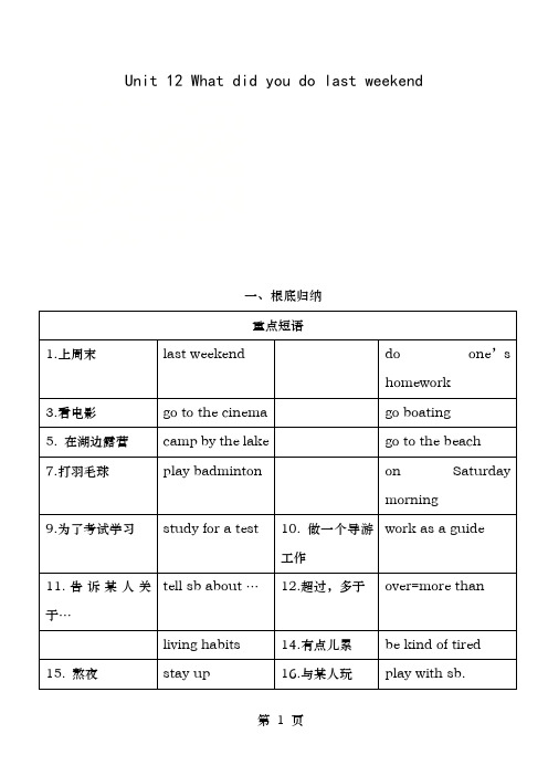 七年级英语下册Unit12Whatdidyoudolastweekend短语语法知识点汇总新版人教新