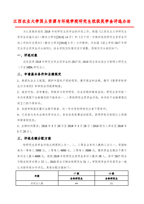江西农业大学国土资源与环境学院研究生校级奖学金评选办法