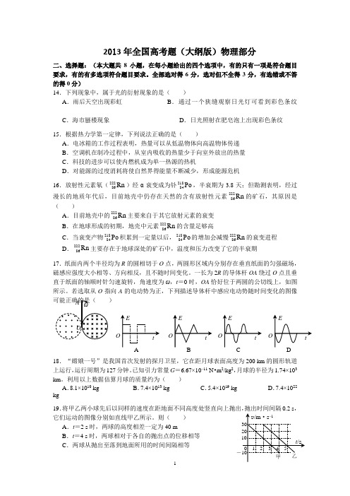 2013年全国高考物理试题分类汇编(全套)含答案解析