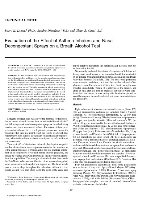 Decongestant Sprays on a Breath Alcohol Test